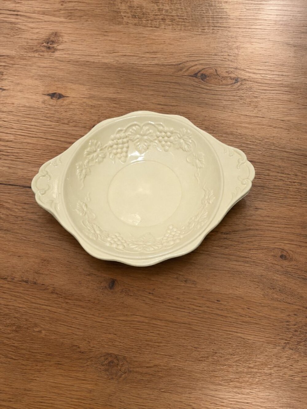 White Serving Bowl Grapevine Pattern With Handles